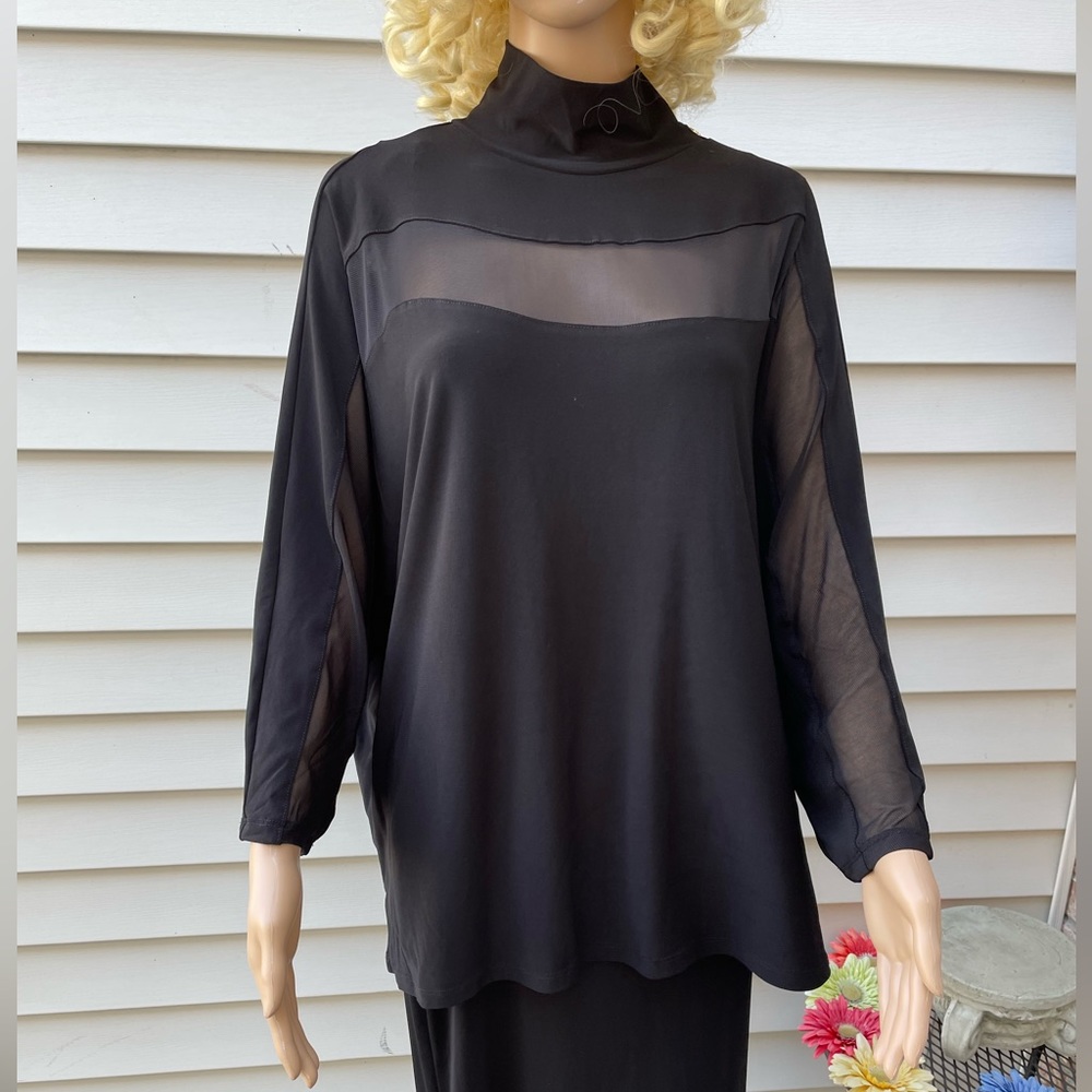 ANNE KLEIN WOMAN OVERSIZED LONG SLEEVE BLACK SHEER LINED BLOUSE 2XL NWT